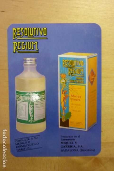 Coleccionismo calendarios: Calendario Resolutivo Regium Laboratorios farmac&eacute;uticos Miquel y Garrida A&ntilde;o 1989