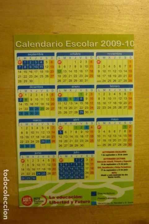 Collectables Calendars: Calendario escolar 2009/2010 UGT FETE Ense&ntilde;anza Madrid