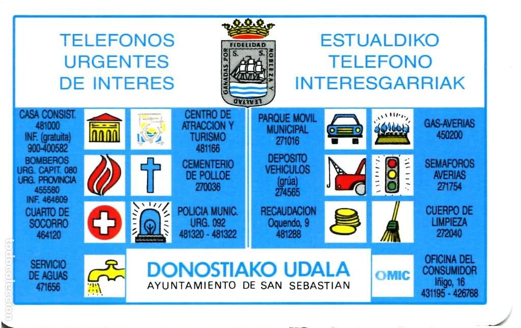Coleccionismo calendarios: CALENDARIO FOURNIER. DONOSTIAKO UDALA. TELEFONOS URGENTES.A&Ntilde;O 1992. SAN SEBASTIAN.