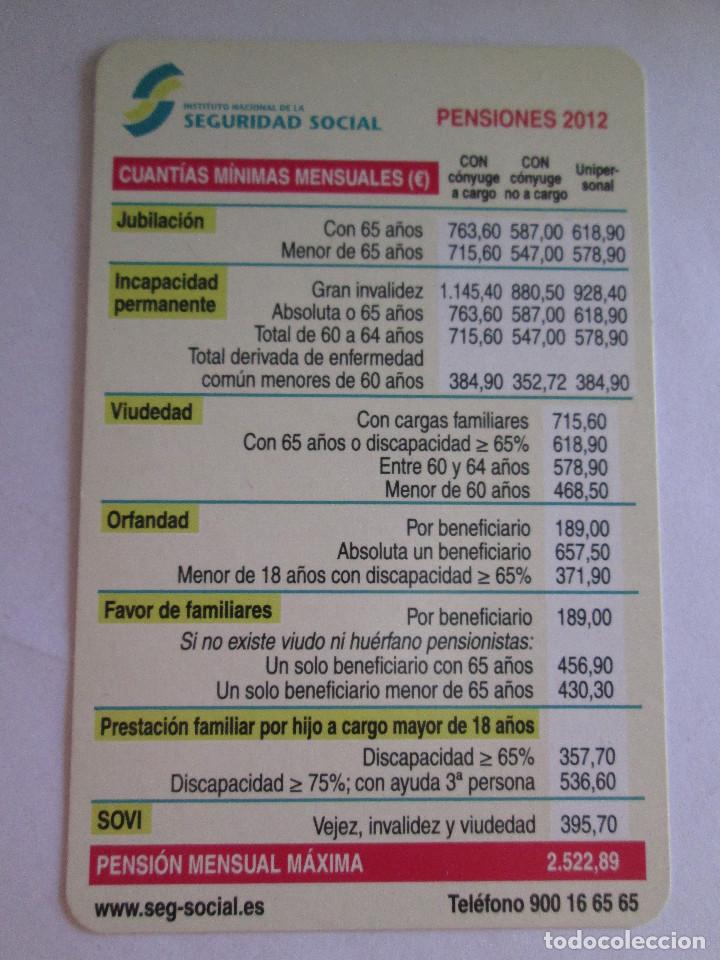 Colecionismo Calend&aacute;rios: CALENDARIO DE BOLSILLO - - 2012 - SEGURIDAD SOCIAL - PENSIONES
