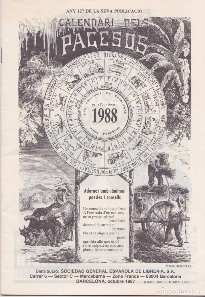 Coleccionismo Calendarios: CALENDARI DEL PAGESOS &ndash; ANY BIXEST 1988 &ndash; DADES ASTRON&Ograve;MIQUES, CRONOL&Ograve;GIQUES I RELIGIOSES