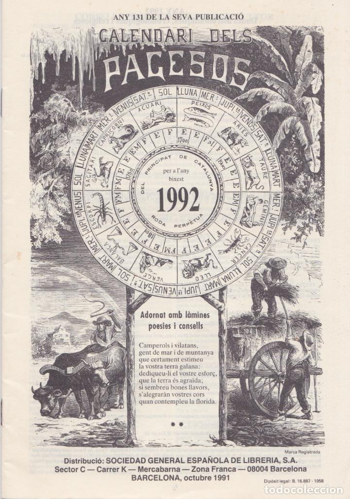 Coleccionismo Calendarios: CALENDARI DEL PAGESOS &ndash; ANY BIXEST 1992 &ndash; DADES ASTRON&Ograve;MIQUES, CRONOL&Ograve;GIQUES I RELIGIOSES