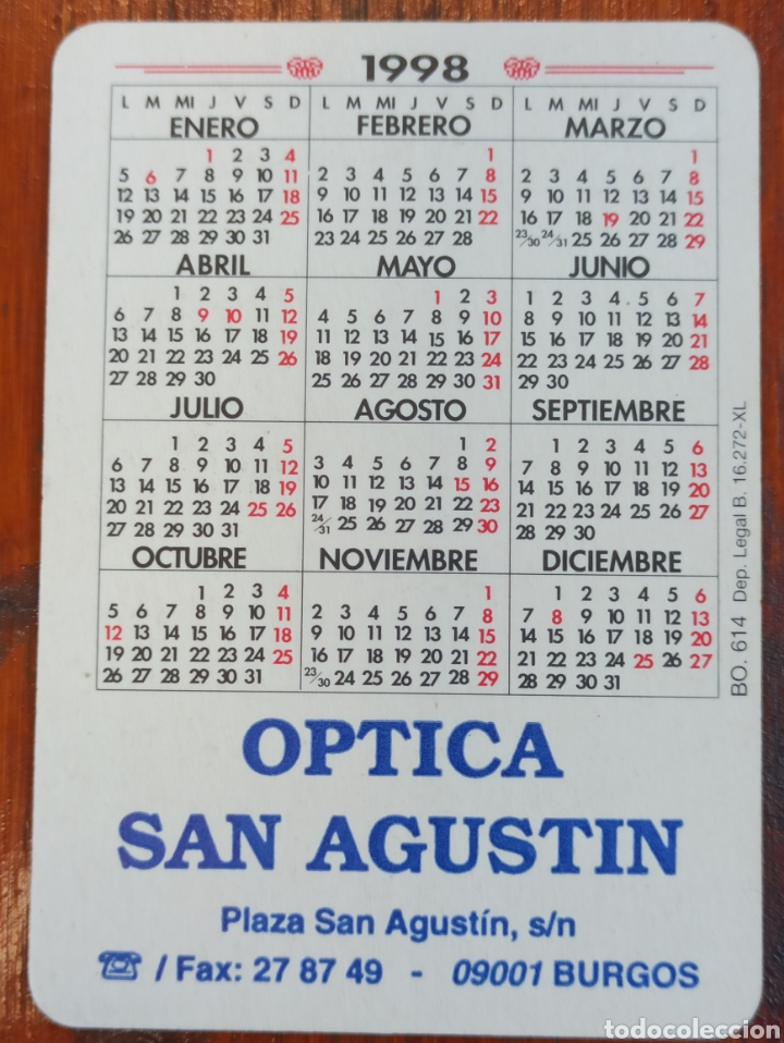 Coleccionismo Calendarios: Burgos, &oacute;ptica San Agust&iacute;n.