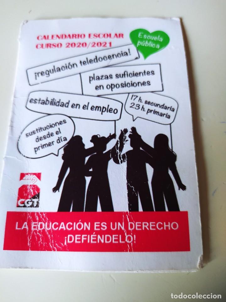 Coleccionismo calendarios: CALENDARIO ESCOLAR CGT DE 2020/21 - Foto 1