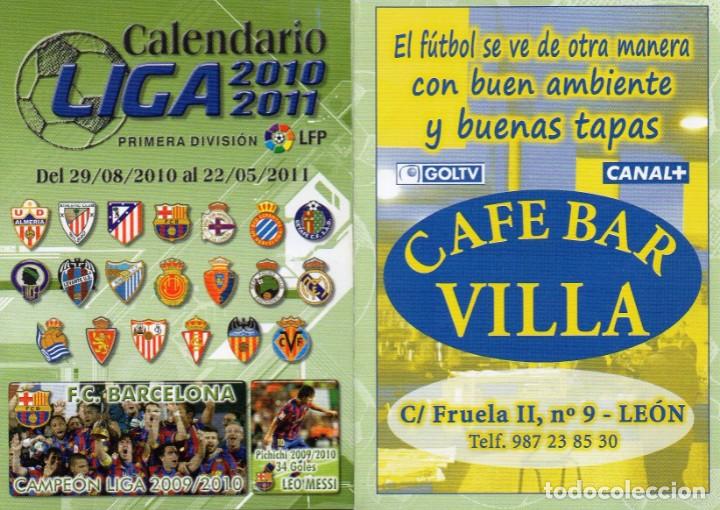 Coleccionismo calendarios: Calendario de Publicidad 2010 - CAFE BAR VILLA - CALENDARIO LIGA PRIMERA DIVISION 2010/11