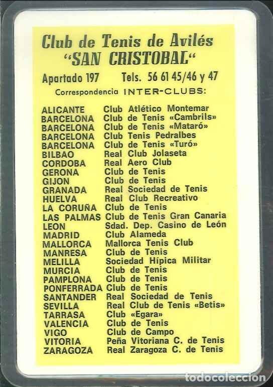 Collezionismo Calendari: CALENDARIO PUBLICIDAD CLUB TENIS AVILES SAN CRISTOBAL - PLASTIFICADO - A&Ntilde;O 1972