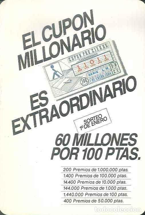 Colecionismo Calend&aacute;rios: CALENDARIO PUBLICIDAD ONCE - 60 MILLONES POR 100 PESETAS - A&Ntilde;O 1984