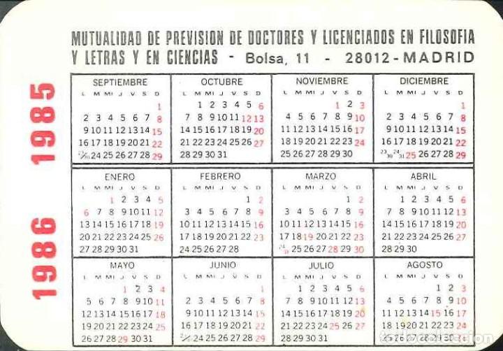 Colecionismo Calend&aacute;rios: CALENDARIO PUBLICIDAD MUTUALIDAD DE PREVISION DE DOCTORES Y LICENCIADOS FILOSOFIA - A&Ntilde;O 1985/86