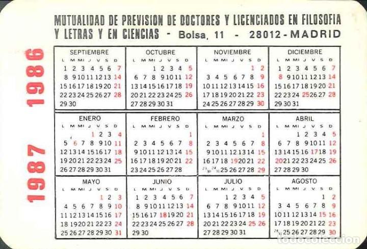 Colecionismo Calend&aacute;rios: CALENDARIO PUBLICIDAD MUTUALIDAD DE PREVISION DE DOCTORES Y LICENCIADOS FILOSOFIA - A&Ntilde;O 1986/87