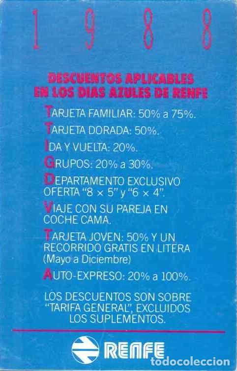 Colecionismo Calend&aacute;rios: CALENDARIO PUBLICIDAD RENFE - DIAS AZULES - A&Ntilde;O 1988
