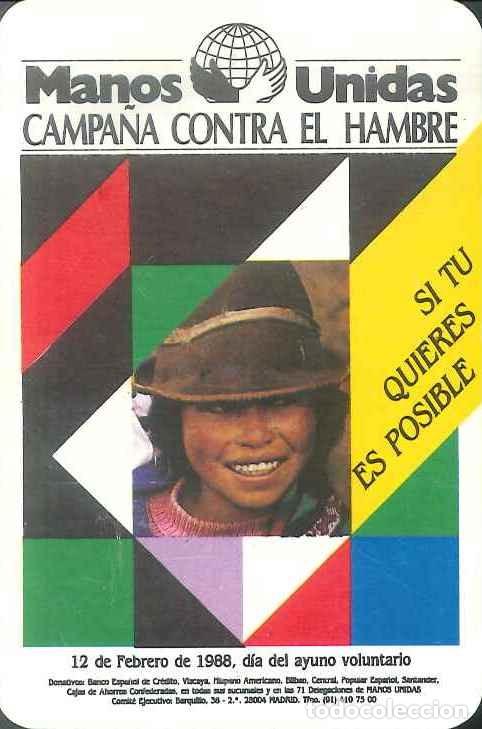 Colecionismo Calend&aacute;rios: CALENDARIO PUBLICIDAD MANOS UNIDAS - A&Ntilde;O 1988