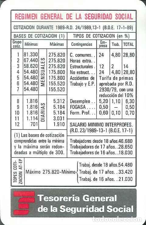Colecionismo Calend&aacute;rios: CALENDARIO PUBLICIDAD HF HERACLIO FOURNIER TESORERIA GENERAL SEGURIDAD SOCIAL - A&Ntilde;O 1989