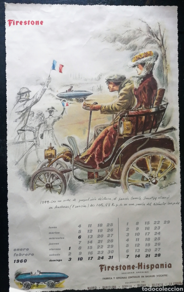 Coleccionismo Calendarios: HOJA CALENDARIO ALMANAQUE. FIRESTONE. ENERO-FEBRERO 1960. EL ENVIO ESTA INCLUIDO.