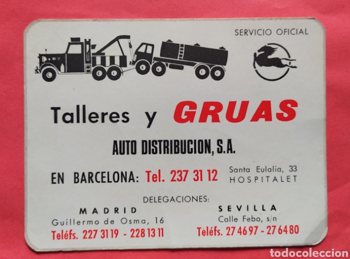 Coleccionismo calendarios: CALENDARIO TALLERES Y GRUAS PEGASO 1968