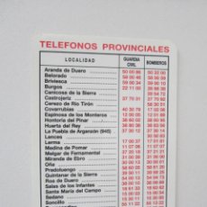 Colecionismo Calendários: CALENDARIO TELÉFONOS PROVINCIALES DIPUTACIÓN DE BURGOS 1990. Lote 329510588
