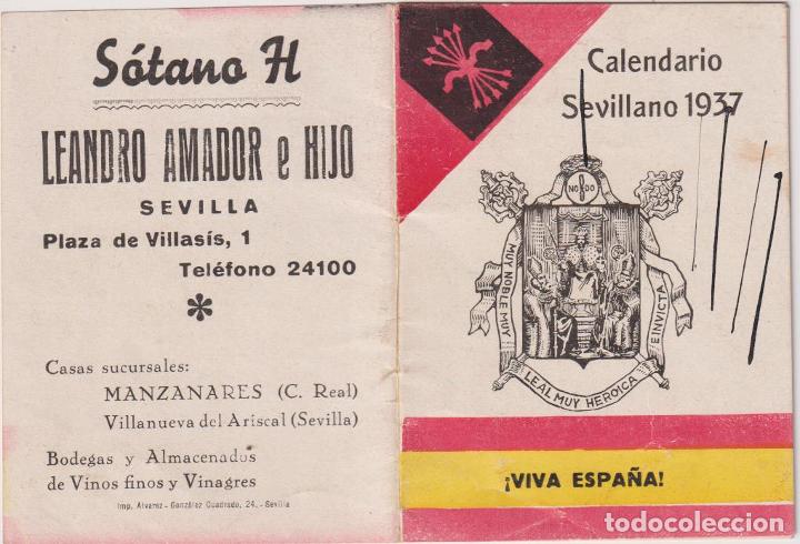 Coleccionismo Calendarios: Calendario Sevillano 1937. Publicidad al dorso