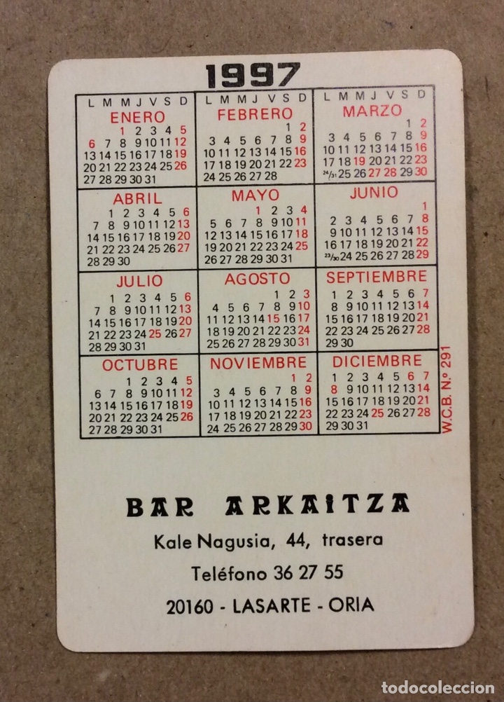 Sammeln von Kalendern: BAR ARKAITZA (LASARTE - ORIA). CALENDARIO PUBLICITARIO DE 1997.