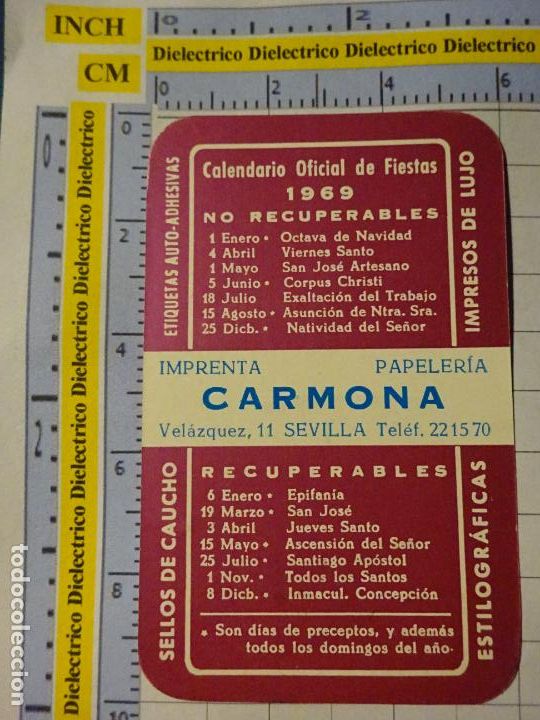 Collezionismo Calendari: CALENDARIO DE BOLSILLO. A&Ntilde;O 1969. IMPRENTA PAPELER&Iacute;A CARMONA SEVILLA
