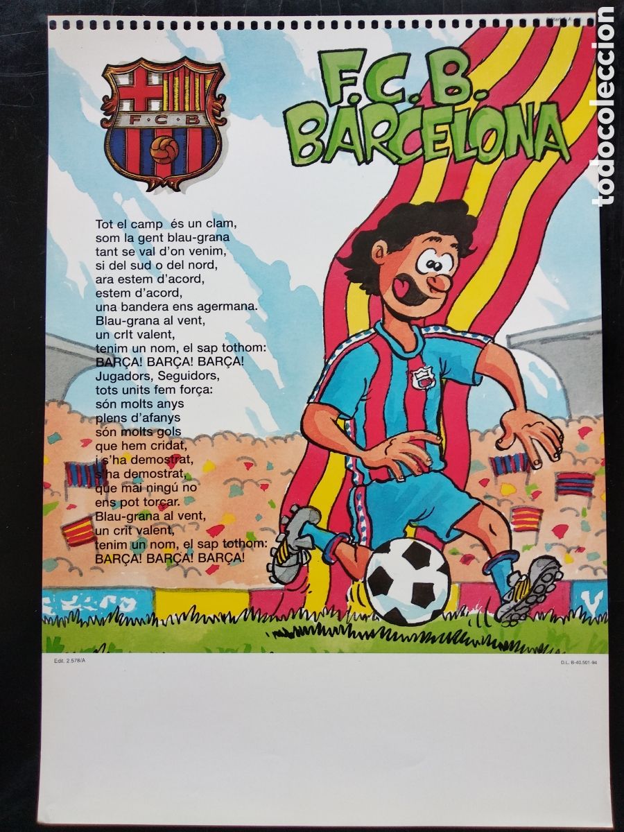 Coleccionismo Calendarios: Hoja de calendario de pared futbol Cub Barcelona sin usar