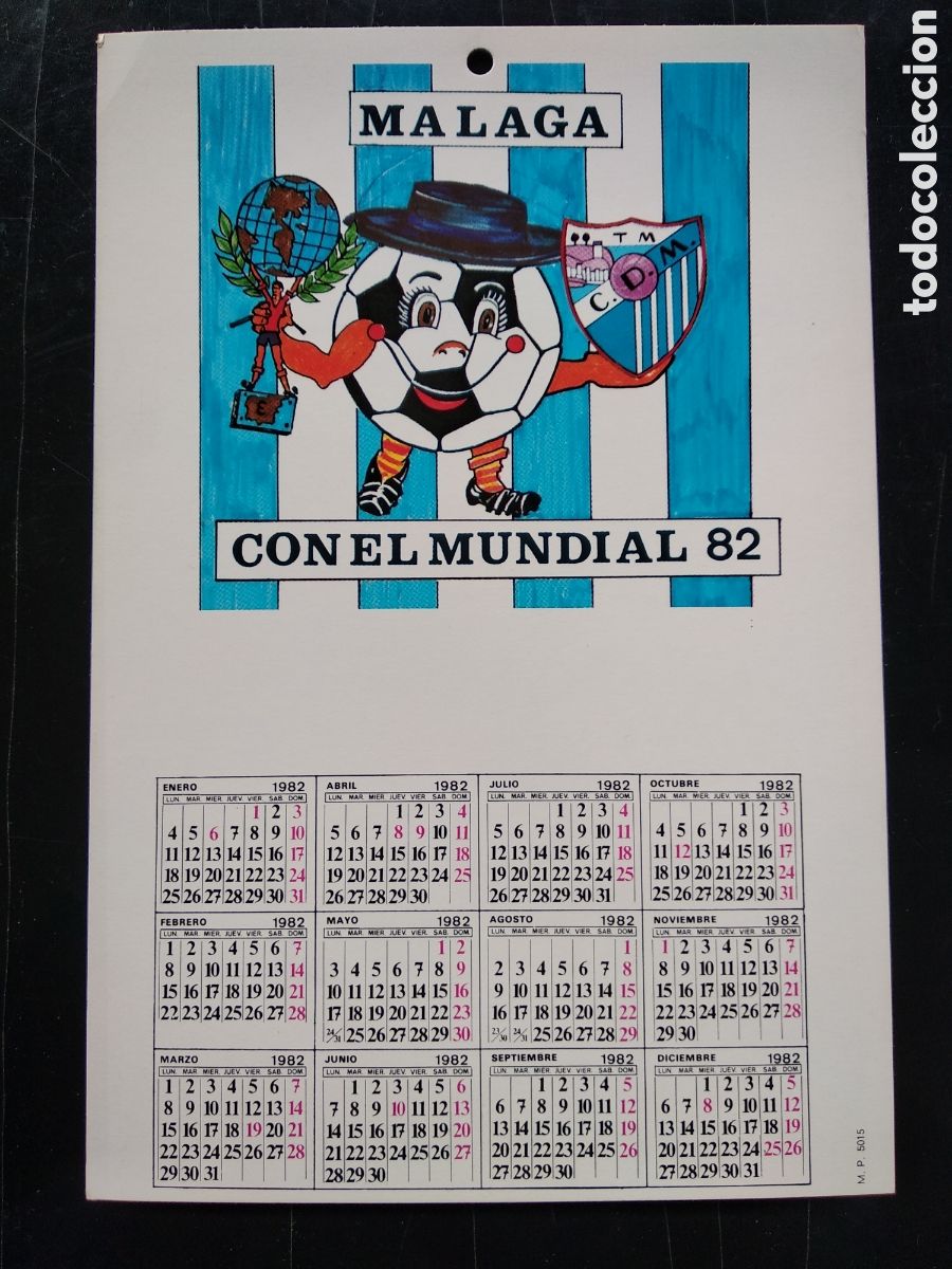 Collectables Calendars: Peque&ntilde;o Calendario de pared de futbol c.d. M&aacute;laga con el mundial 82