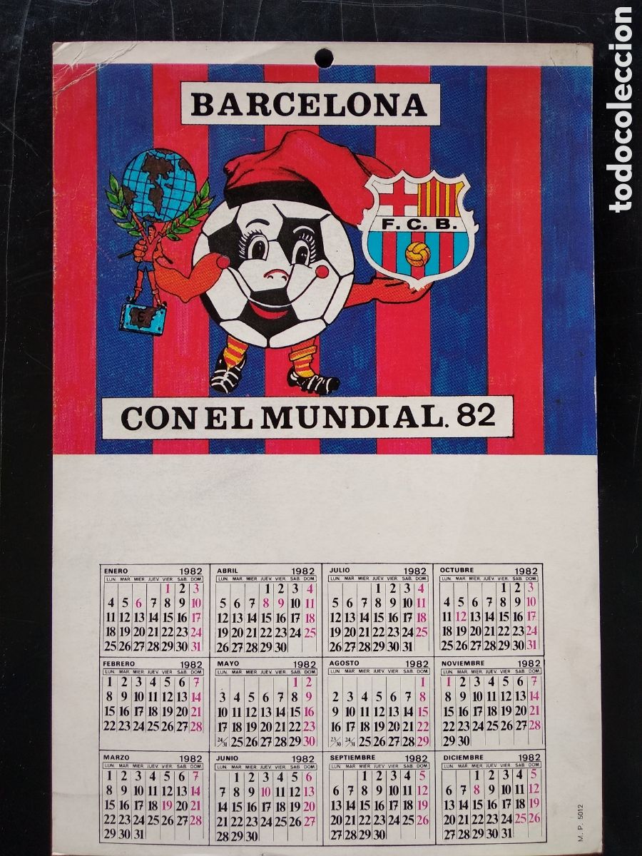 Collectables Calendars: Peque&ntilde;o Calendario de pared de f&uacute;tbol F.C. Barcelona con el mundial 82