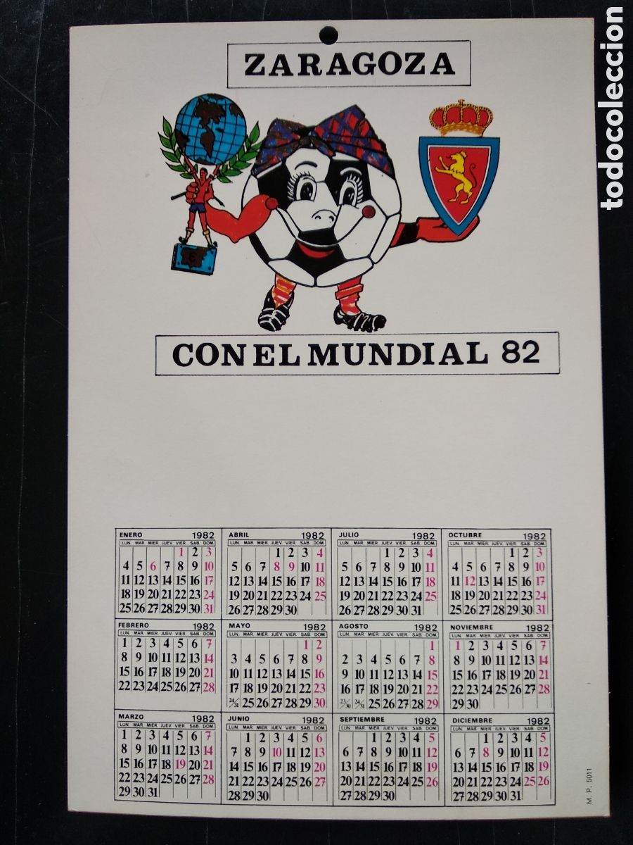 Collectables Calendars: Peque&ntilde;o Calendario de pared de f&uacute;tbol Real Zaragoza con el mundial 82