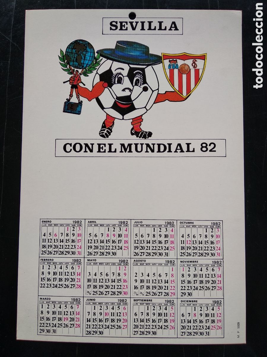 Collectables Calendars: Peque&ntilde;o Calendario de pared de f&uacute;tbol Sevilla club de futbol con el mundial 82
