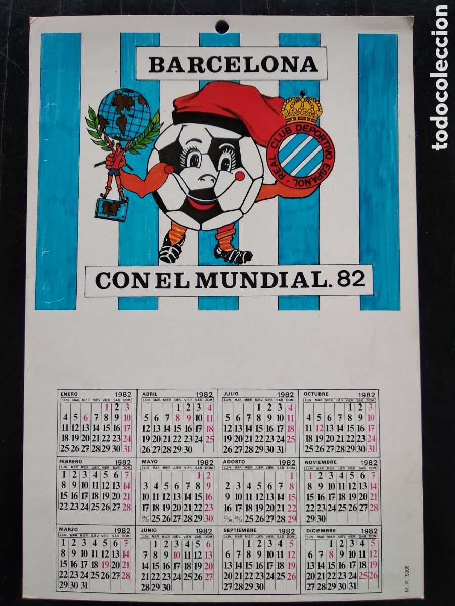 Collectables Calendars: Peque&ntilde;o Calendario de pared de f&uacute;tbol real club deportivo espa&ntilde;ol , Barcelona con el mundial 82