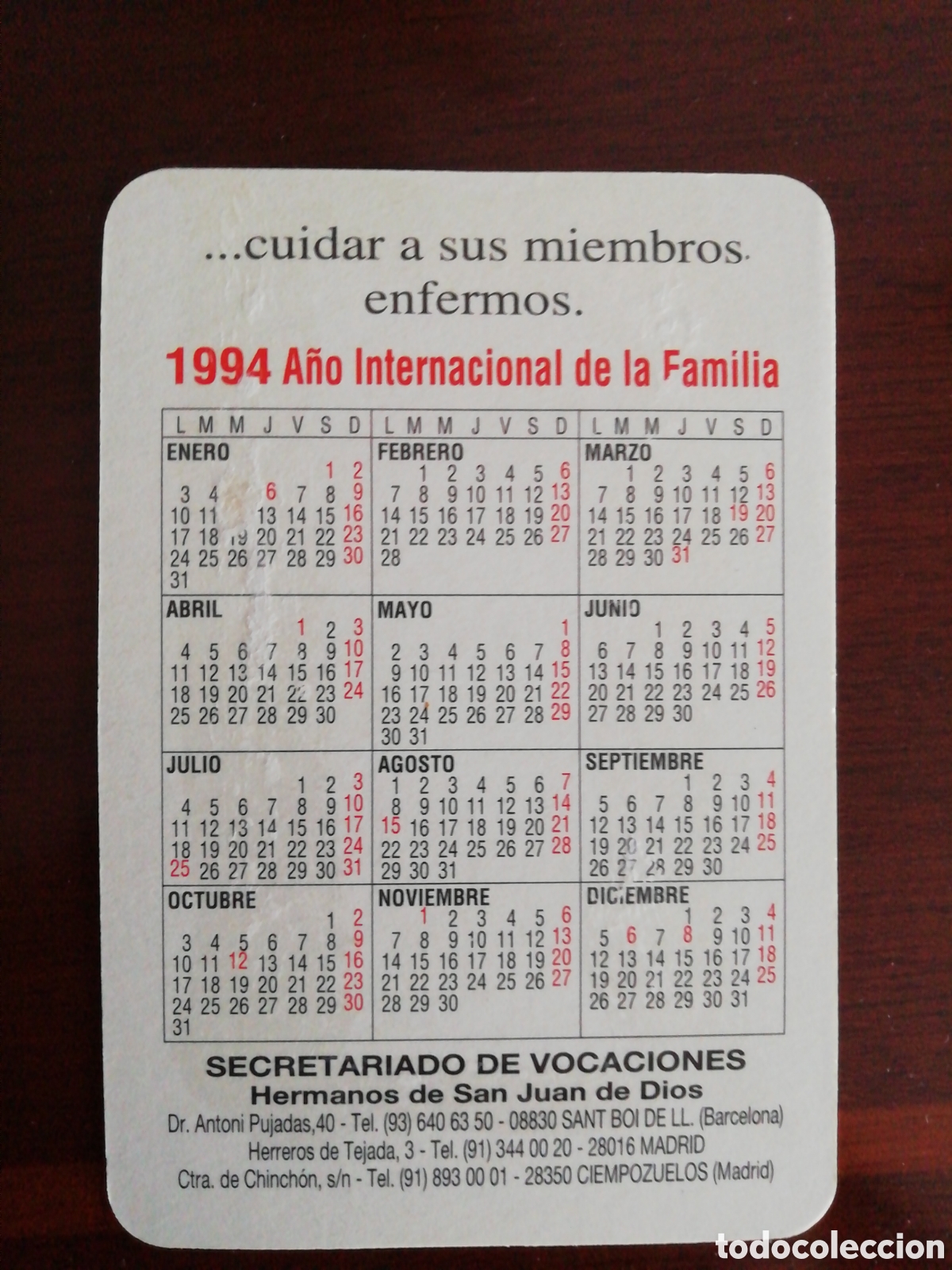 Coleccionismo calendarios: Calendario religioso San Juan de dios a&ntilde;o 1994 - Foto 2