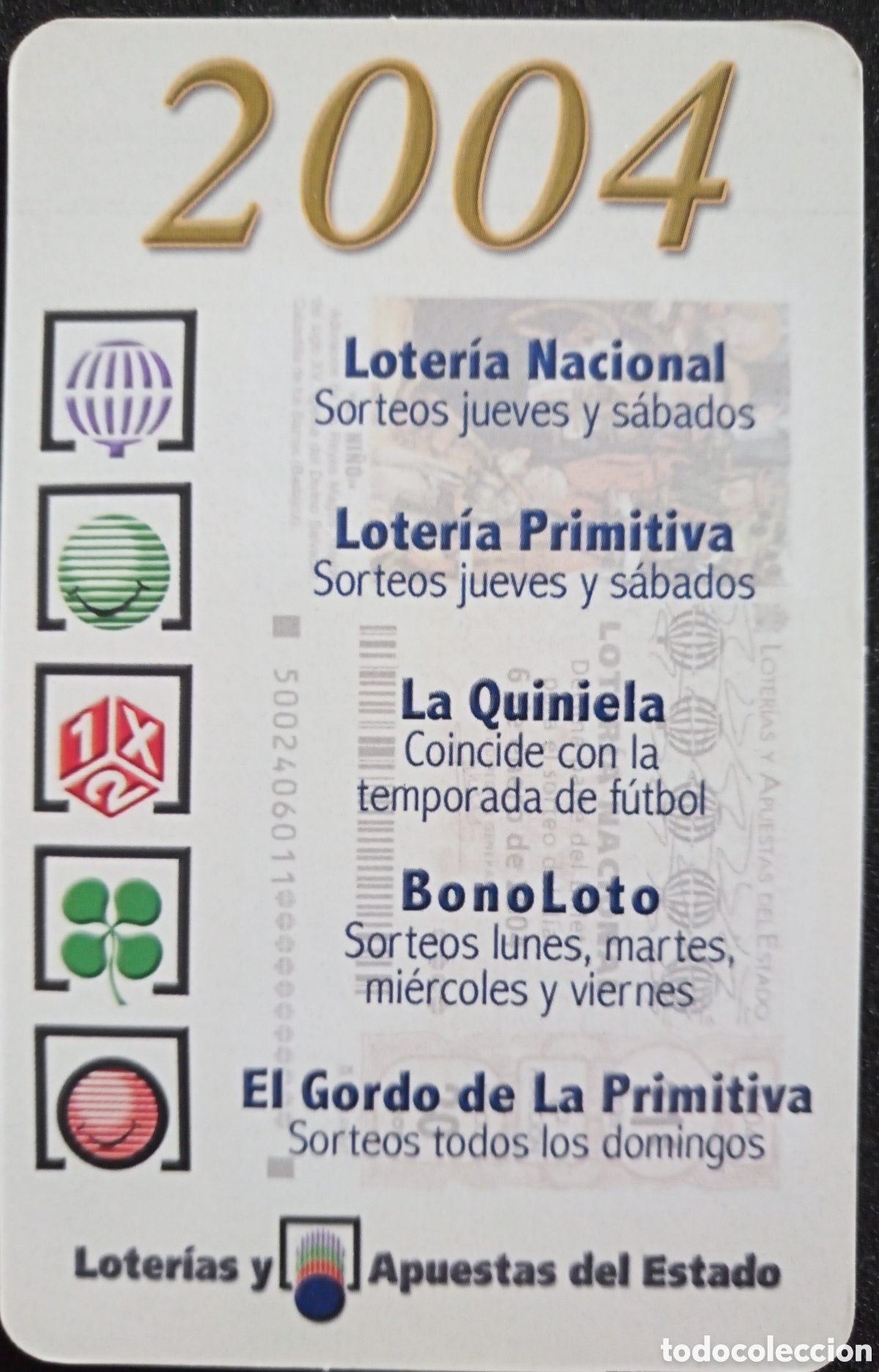 Collezionismo Calendari: CALENDARIO LOTER&Iacute;AS Y APUESTAS 2004