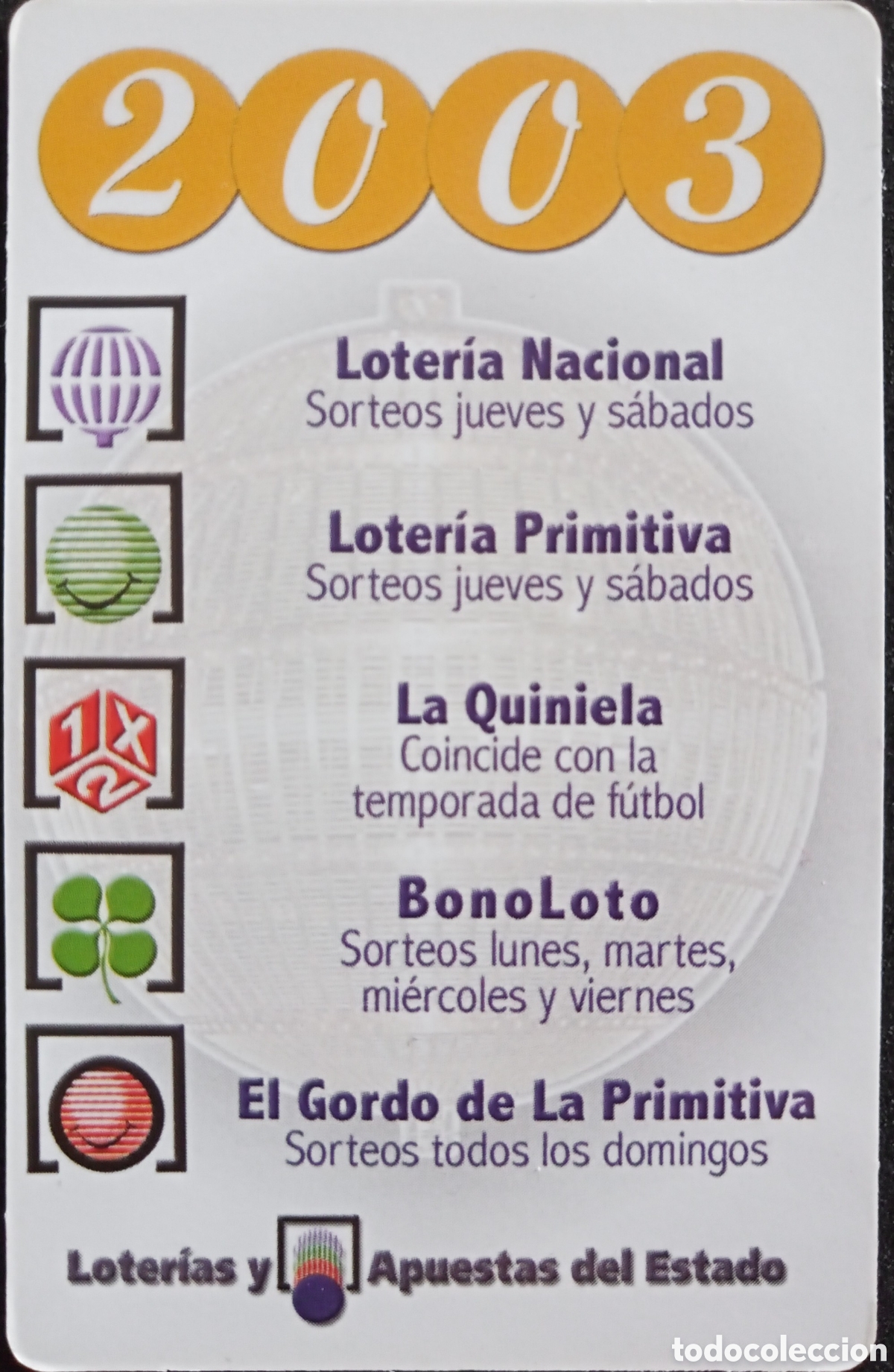Collezionismo Calendari: CALENDARIO LOTER&Iacute;AS Y APUESTAS DEL ESTADO 2003