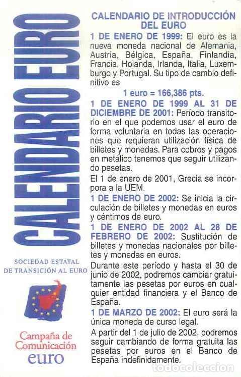 Collectionnisme Calendriers: CALENDARIO EURO - TABLA CONVERSION PESETAS A EUROS - CAMPA&Ntilde;A COMUNICACION EURO