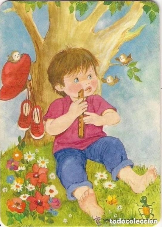 Coleccionismo calendarios: -61199 CALENDARIO DIBUJO NI&Ntilde;O CON FLAUTA Y P&Aacute;JAROS, A&Ntilde;O 1990, BO 5389, CON PUBLICIDAD