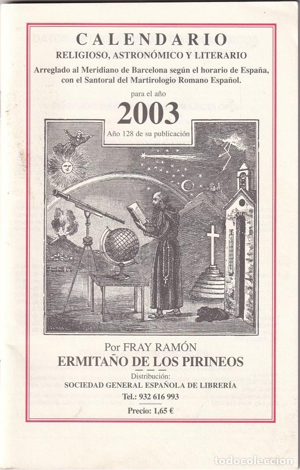 Coleccionismo calendarios: Calendario religioso, astron&oacute;mico y literario ... para el a&ntilde;o 2003