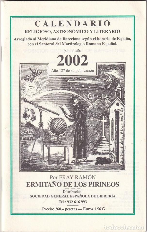 Coleccionismo Calendarios: Calendario religioso, astron&oacute;mico y literario ... para el a&ntilde;o 2002
