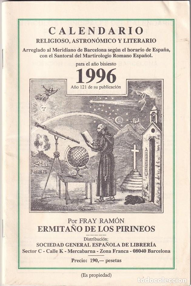 Coleccionismo Calendarios: Calendario religioso, astron&oacute;mico y literario ... para el a&ntilde;o 1996
