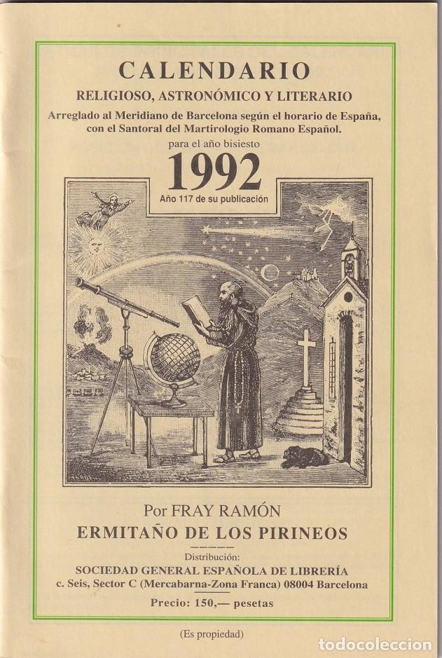 Coleccionismo Calendarios: Calendario religioso, astron&oacute;mico y literario ... para el a&ntilde;o 1992