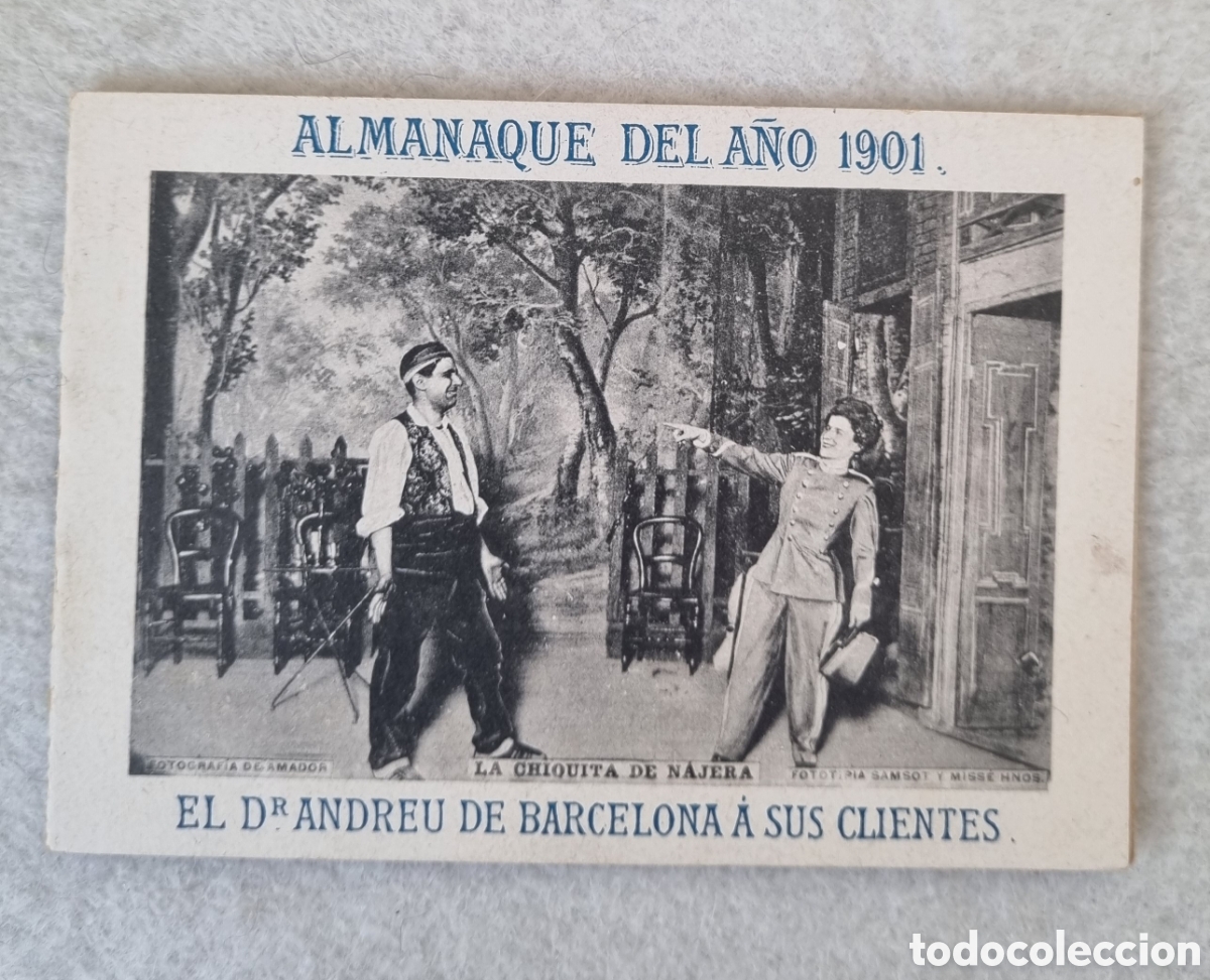Coleccionismo Calendarios: Calendario almanaque 1901 La Cjoquita de N&aacute;jera Dr Andreu de Barcelona