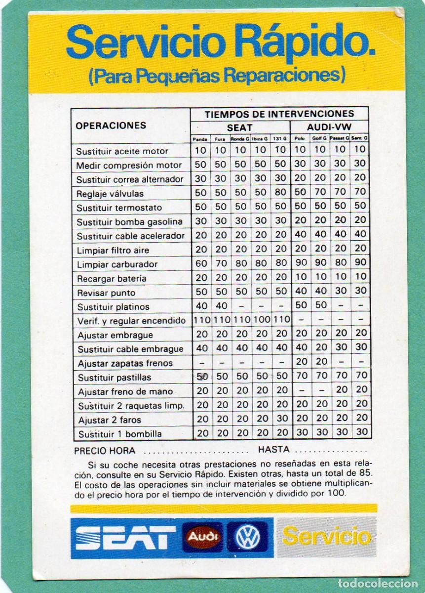 Coleccionismo calendarios: Calendario de Publicidad 1985 - SERVICIO RAPIDO - SEAT