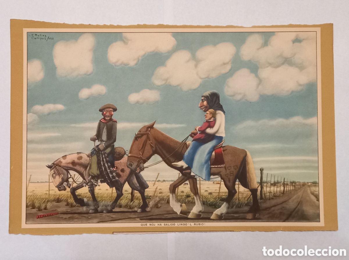Sammeln von Kalendern: Antigua lamina de almanaque dibujo de F. Molina Campos 1940 env&iacute;o de M&aacute;laga