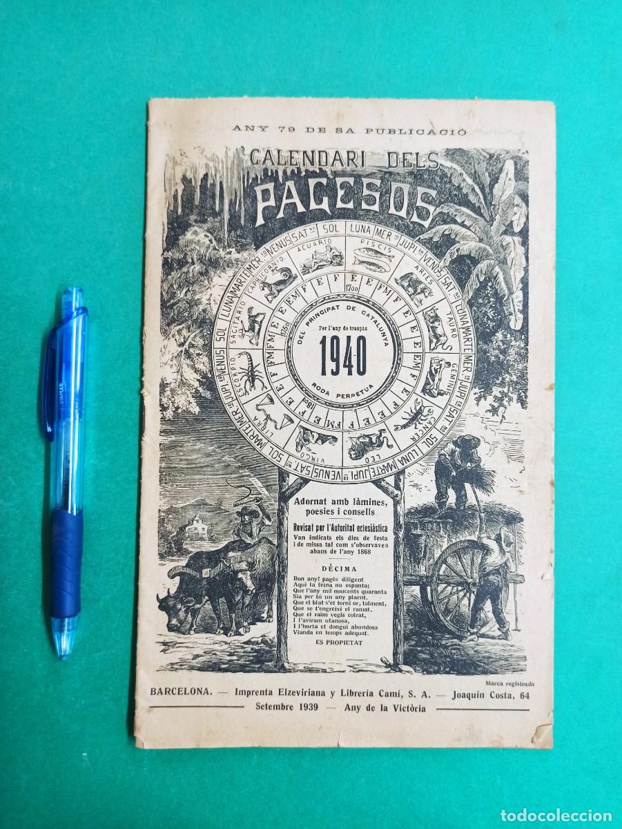 Coleccionismo calendarios: Antiguo Calendario. Calendari dels pagesos. 1940.