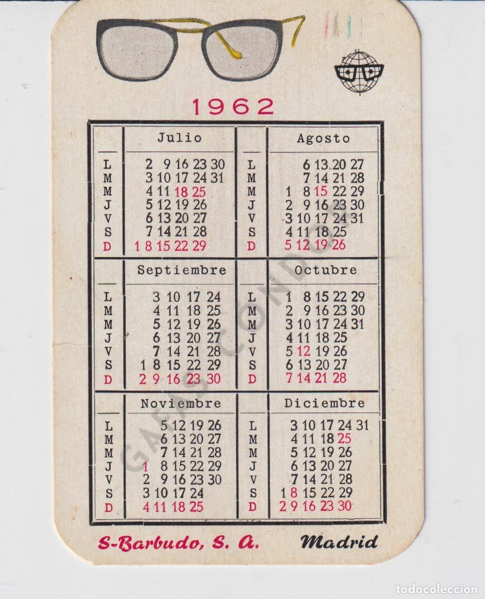 Collectables Calendars: CALENDARIO DE A&Ntilde;O 1962 DE GAFAS S - BARBUDO S. A. MADRID