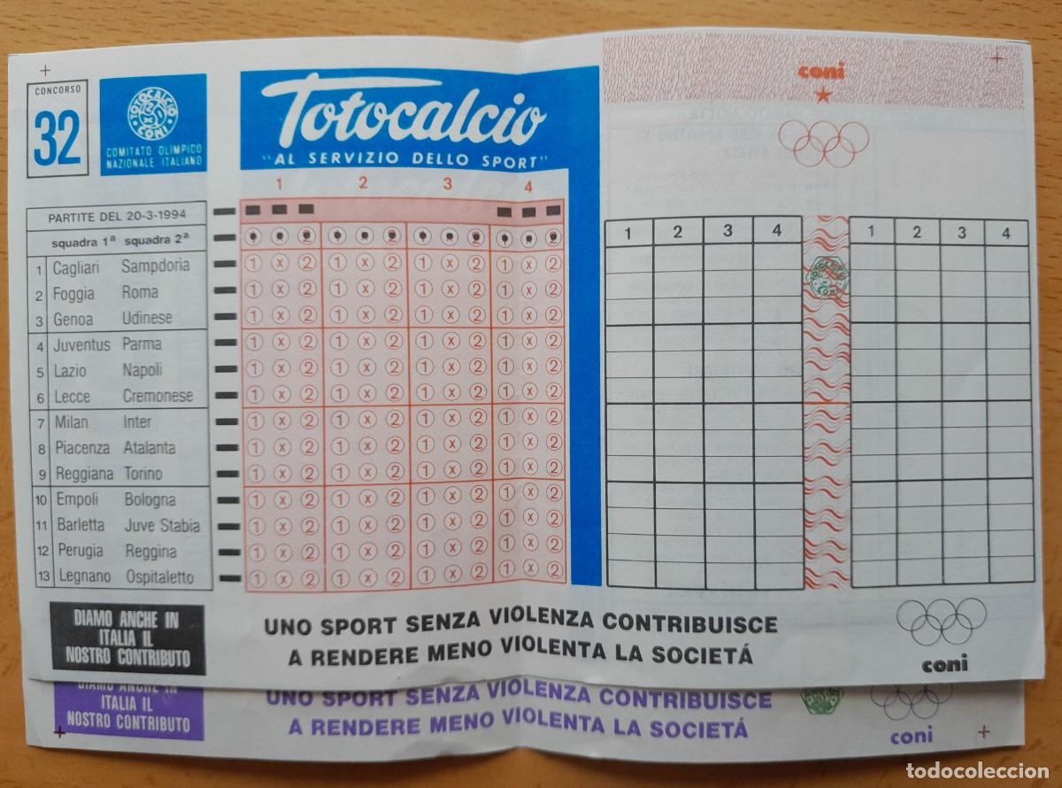 Coleccionismo Calendarios: Quiniela Italia Totocalcio 1994 Serie A y B