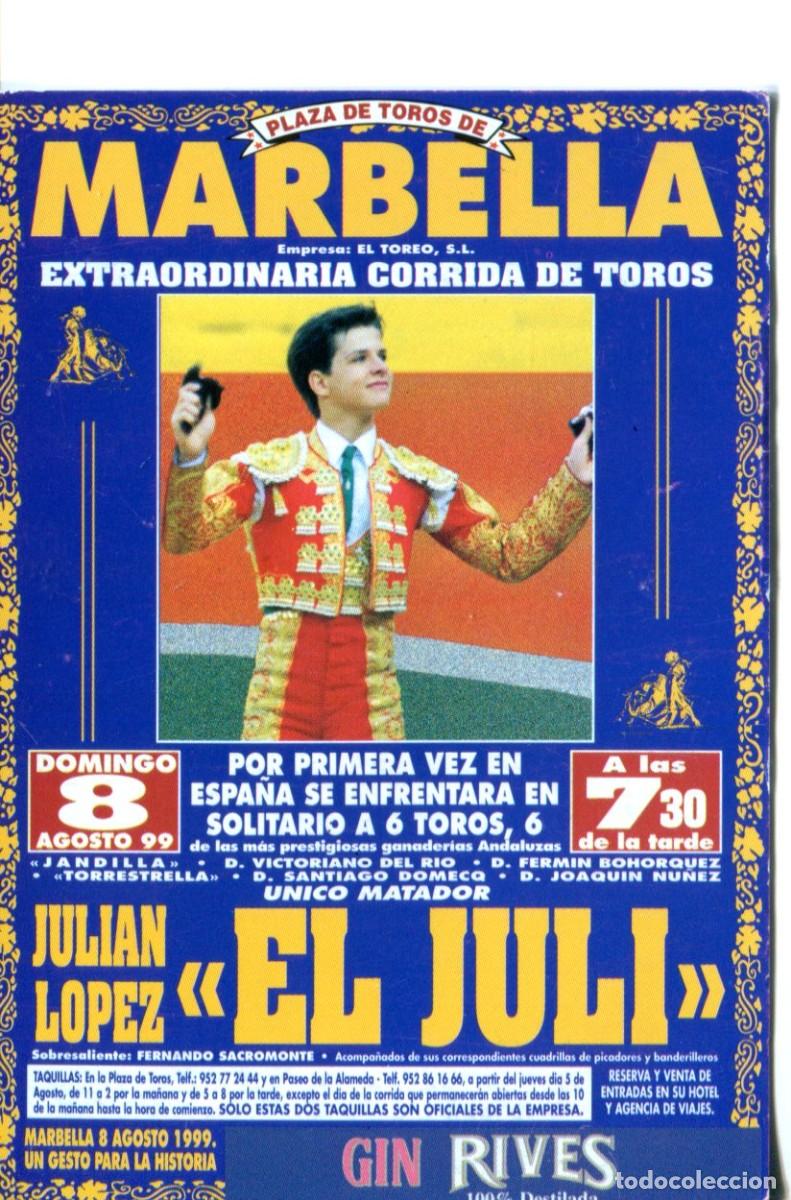 Coleccionismo calendarios: CALENDARIO DE BOLSILLO 2000. PLAZA DE TOROS DE MARBELLA CARTEL EL JULI