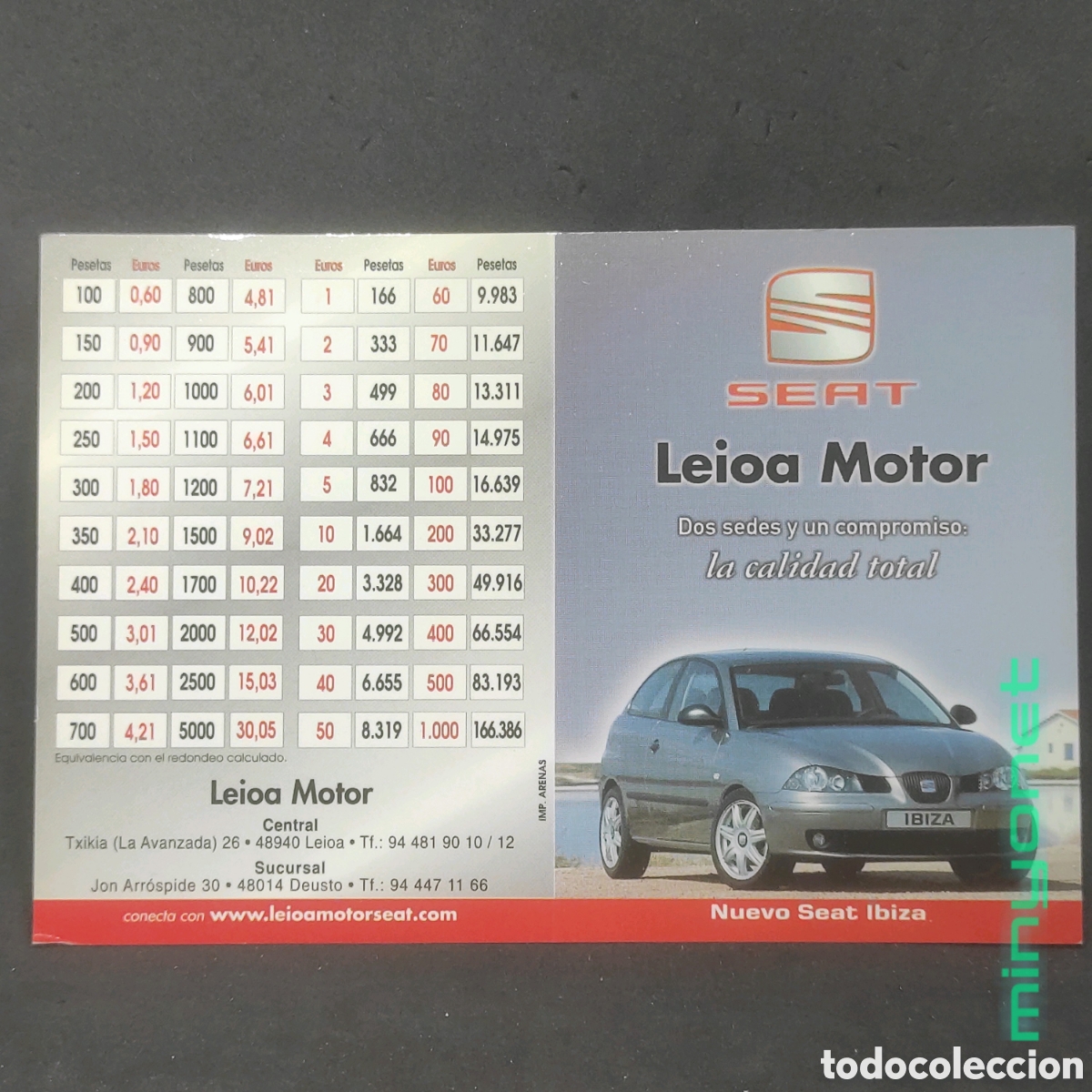 Coleccionismo calendarios: Calendario Leioa Motor 2002 - Seat Ibiza