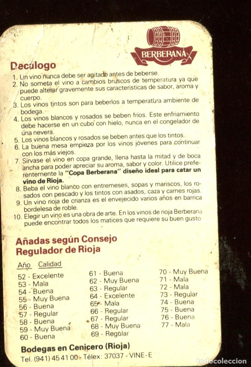 Coleccionismo calendarios: CALENDARIO BEBIDAS DE BODEGAS BERBERANA DECALOGO A&Ntilde;O 1980