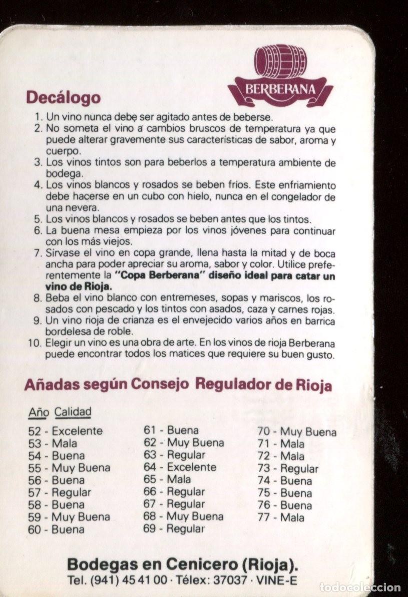 Coleccionismo calendarios: CALENDARIO BEBIDAS DE BODEGAS BERBERANA DECALOGO A&Ntilde;O 1981
