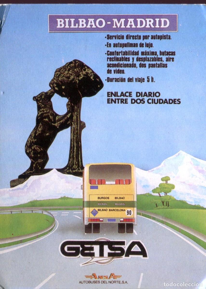 Coleccionismo calendarios: CALENDARIO BOLSILLO TRANSPORTE. AUTOBUS (GETSA. BILBAO-MADRID) 1986