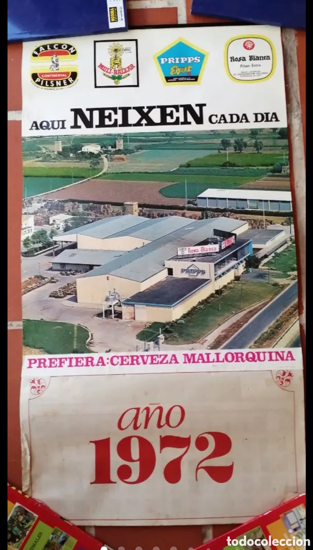 Coleccionismo Calendarios: Calendario Pripps, Rosa Blanca, Falc&oacute;n Pilsner y Muli Balear Cerveza 1972 Seix Barral