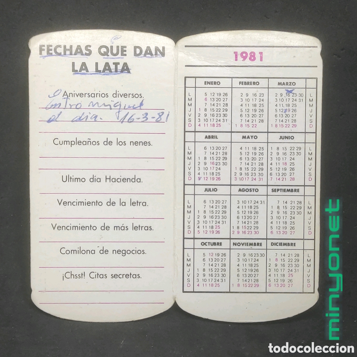 Coleccionismo calendarios: Calendario Schweppes 1981 - Foto 2